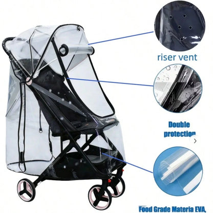 1pc Baby Stroller Rain Cover, EVA Material, Transparent, Windproof, Rainproof, Dustproof, Snowproof, High Transparency, Soft, Easy Installation, Bidirectional Zipper, Fits 95% Stroller Models, All Sea