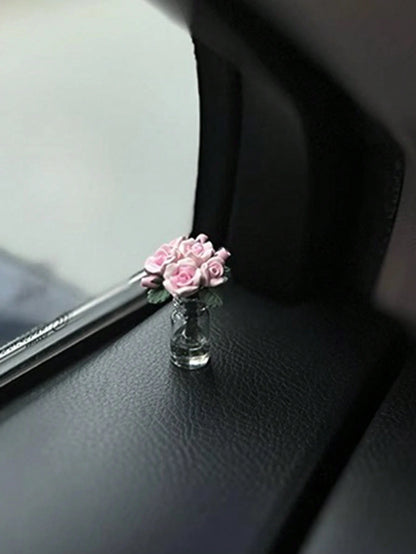 1pc Beautiful Rose Car Center Console Window Rearview Mirror Ornament Mini Car Accessories