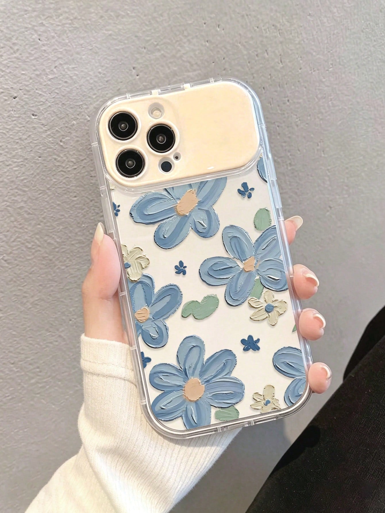 1pc Beige TPU Floral Painted Flip Mirror Minimalist Phone Case With Mirror Stand, Anti-Fall Protective Cover Compatible With IPhone 17pro/17Air/17/17promax 16/11/16pro/16plus/16promax/16e/15Promax/13
