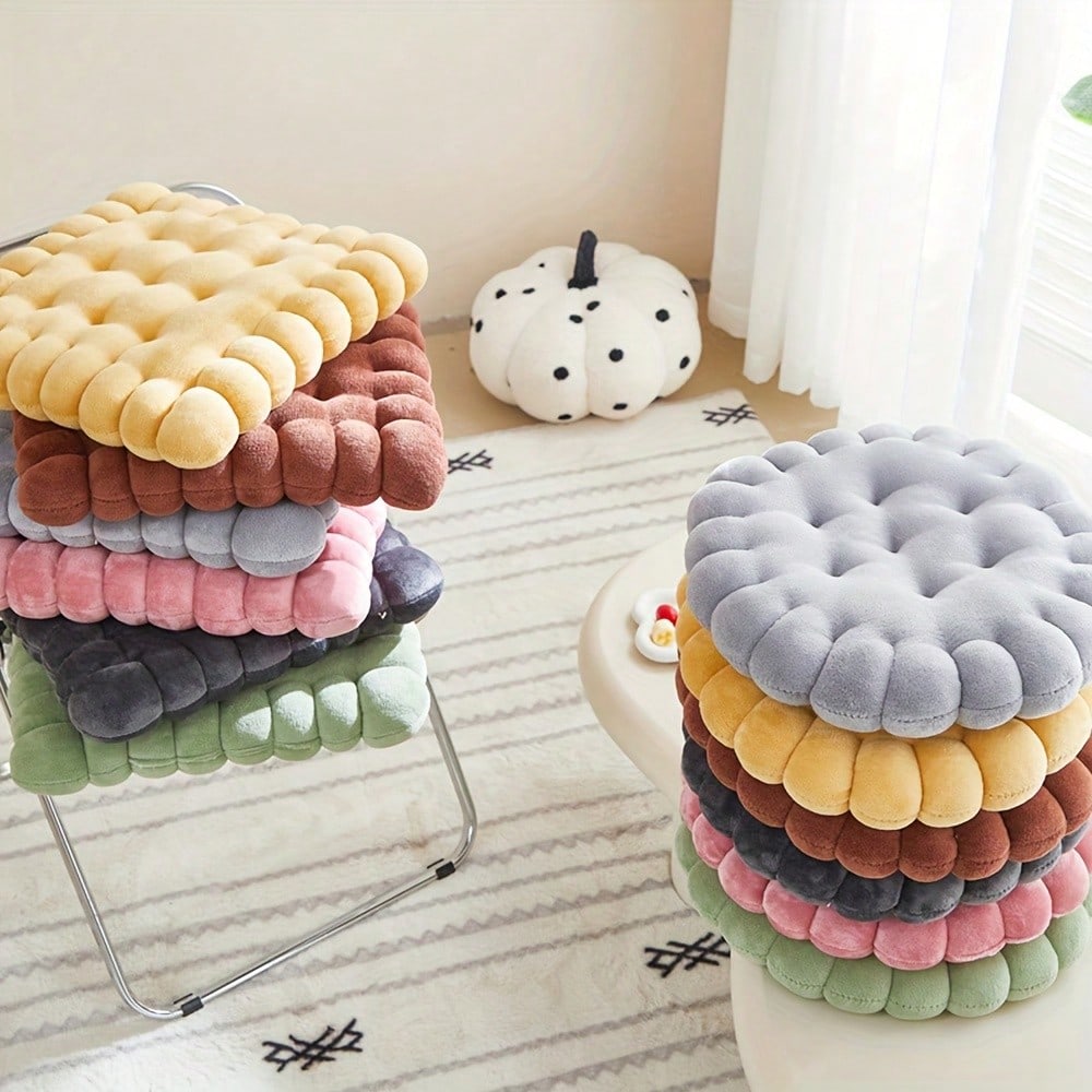 1pc Biscuit-Shaped Meditation Cushion, Chair Cushion In The Shape Of A Circular Biscuit, Square Floor Pillow For Chairs, Suitable For Living Rooms, Balconies, Offices, Sofas, And Yoga Practices.
