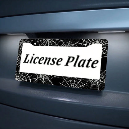 1PC Black And White Spider Web License Plate Frame, Cool Novelty License Plate Frame Metal License Plate Holder US Vehicles Standard Size12x6 Inch