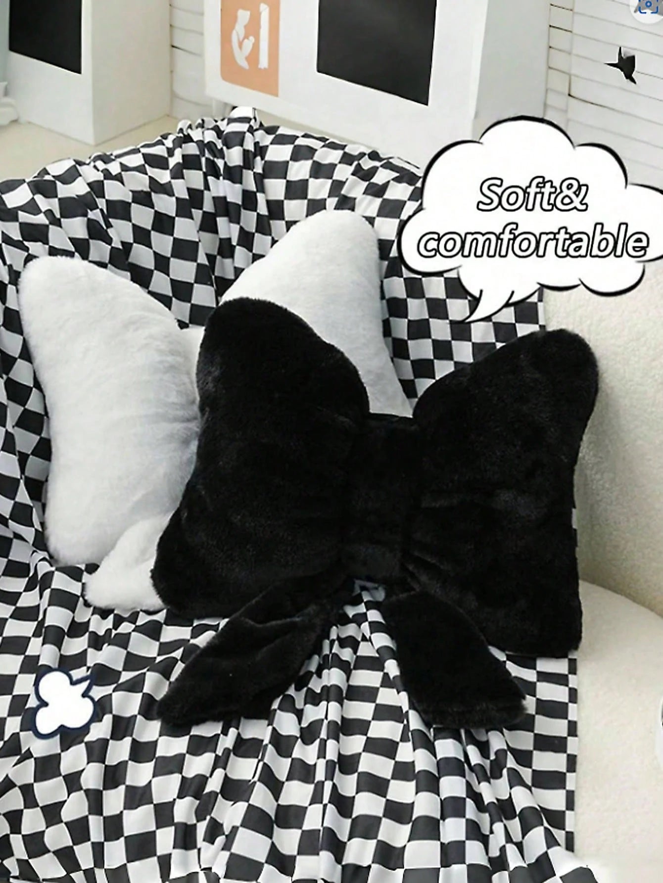 1pc Black Bow Decorative Throw Pillow, Soft & Cute, Suitable For Bed, Sofa And Bedroom Decor, Home Decor, Essential For Spring/Summer, Perfect Gift For Family, Friends, Graduation, Birthday