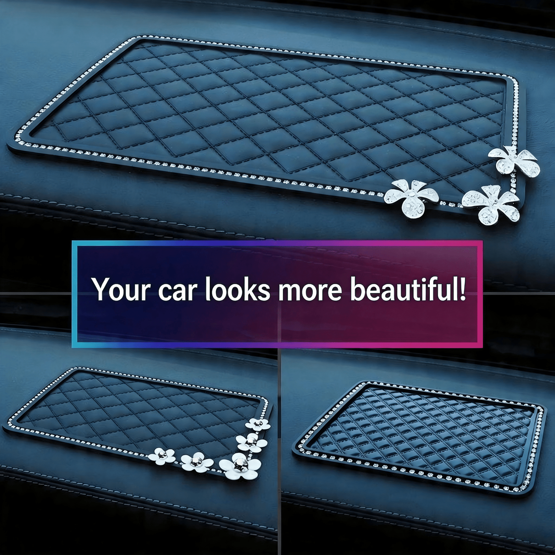 1pc Black Car Anti-Slip Silicone Pad, Heat-Resistant Dashboard Mat, Car Interior Decor, Phone Holder, Storage Tray, Sun Protection Perfume Holder
