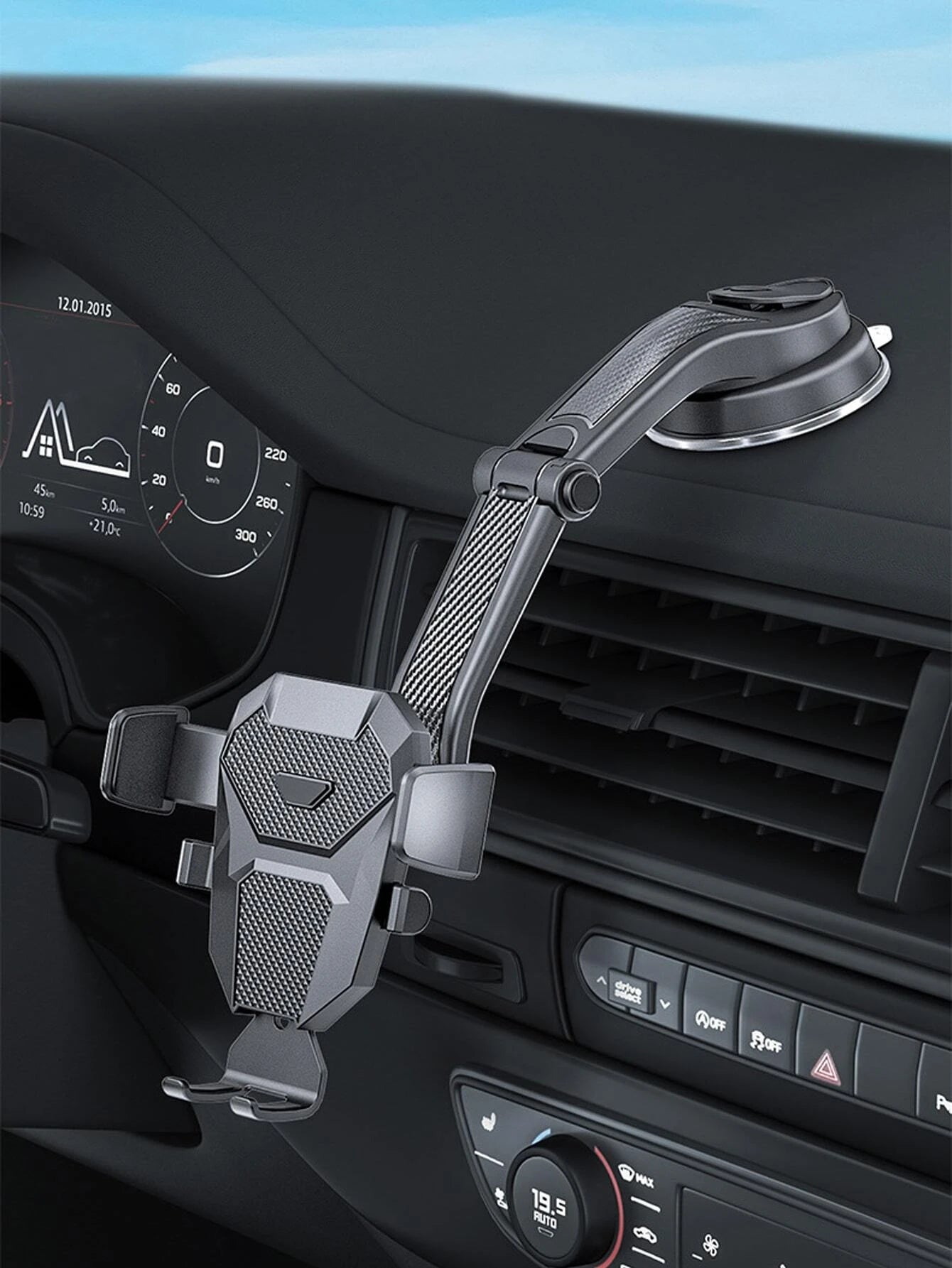 1pc Black Car Phone Holder, Multifunctional Telescopic Suction Cup Car Navigation Bracket, Suitable For Daily Driving Navigation And Phone Placement (Please Clean The Surface Before Use)
