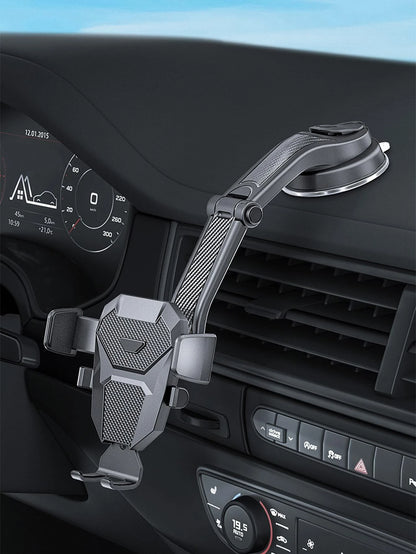 1pc Black Car Phone Holder, Multifunctional Telescopic Suction Cup Car Navigation Bracket, Suitable For Daily Driving Navigation And Phone Placement (Please Clean The Surface Before Use)