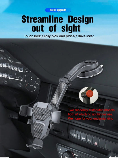 1pc Black Car Phone Holder, Multifunctional Telescopic Suction Cup Car Navigation Bracket, Suitable For Daily Driving Navigation And Phone Placement (Please Clean The Surface Before Use)