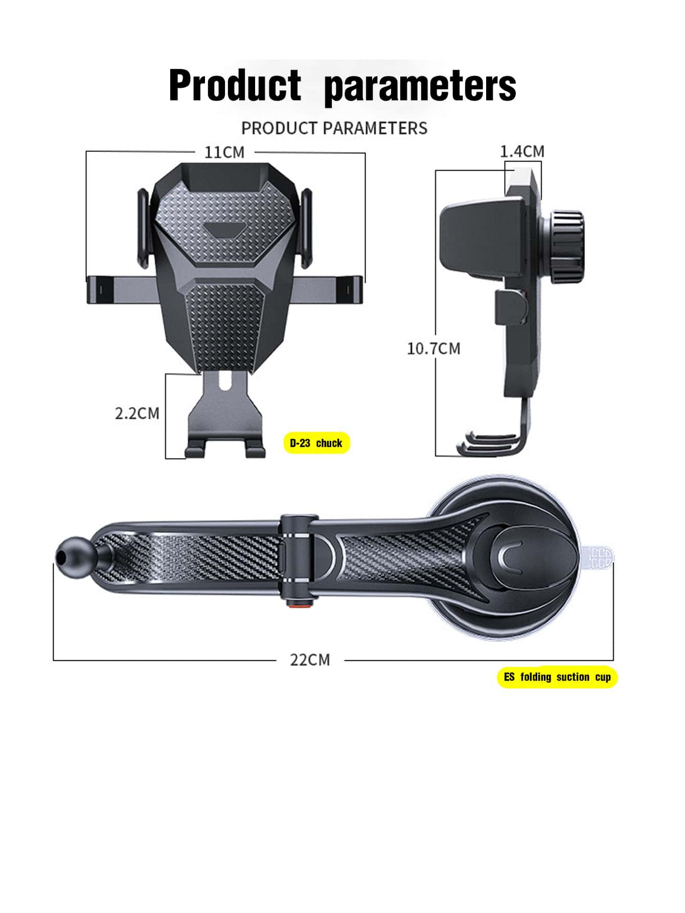 1pc Black Car Phone Holder, Multifunctional Telescopic Suction Cup Car Navigation Bracket, Suitable For Daily Driving Navigation And Phone Placement (Please Clean The Surface Before Use)