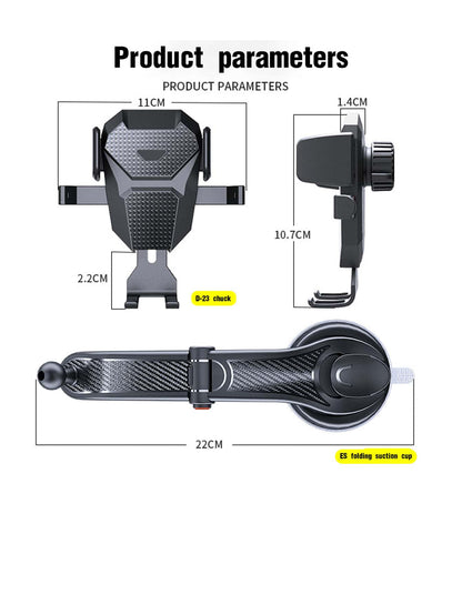 1pc Black Car Phone Holder, Multifunctional Telescopic Suction Cup Car Navigation Bracket, Suitable For Daily Driving Navigation And Phone Placement (Please Clean The Surface Before Use)