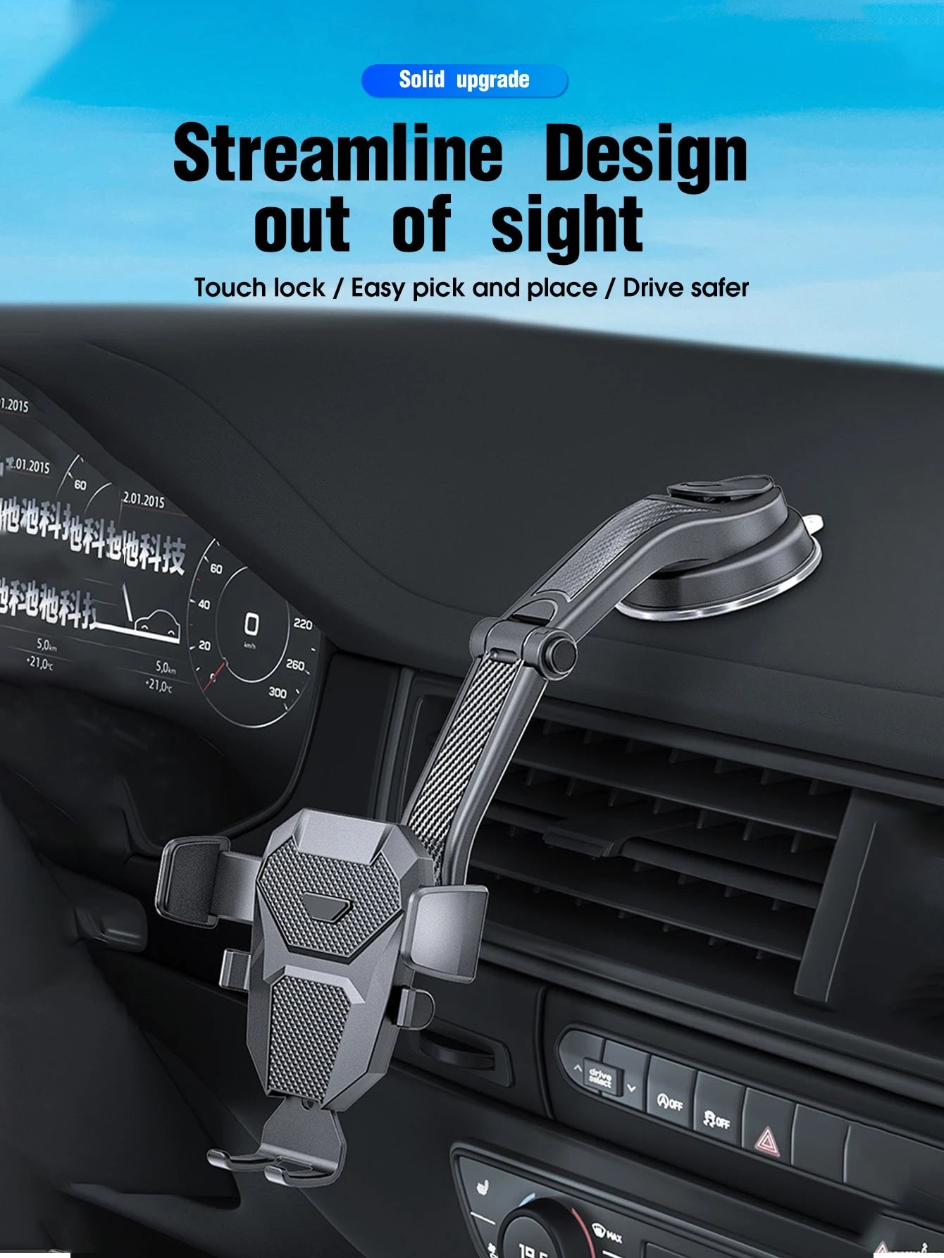 1pc Black Car Phone Holder, Multifunctional Telescopic Suction Cup Car Navigation Bracket, Suitable For Daily Driving Navigation And Phone Placement (Please Clean The Surface Before Use)