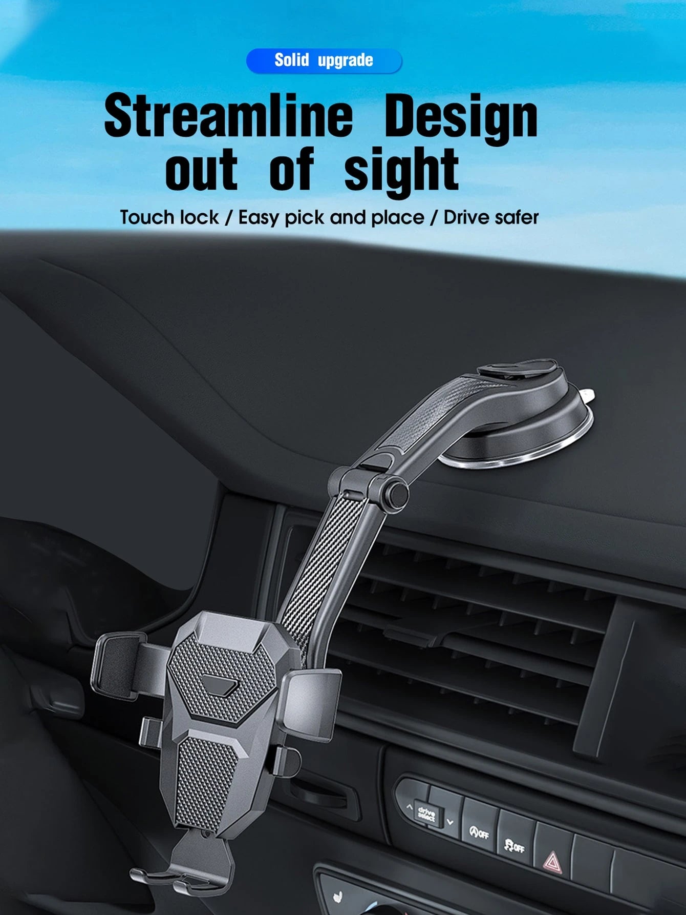 1pc Black Car Phone Holder, Multifunctional Telescopic Suction Cup Car Navigation Bracket, Suitable For Daily Driving Navigation And Phone Placement (Please Clean The Surface Before Use)