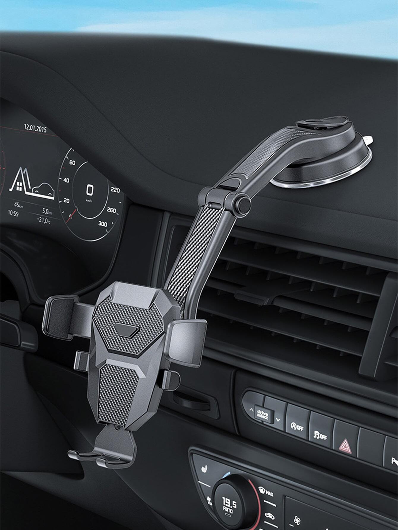 1pc Black Car Phone Holder, Multifunctional Telescopic Suction Cup Car Navigation Bracket, Suitable For Daily Driving Navigation And Phone Placement (Please Clean The Surface Before Use)