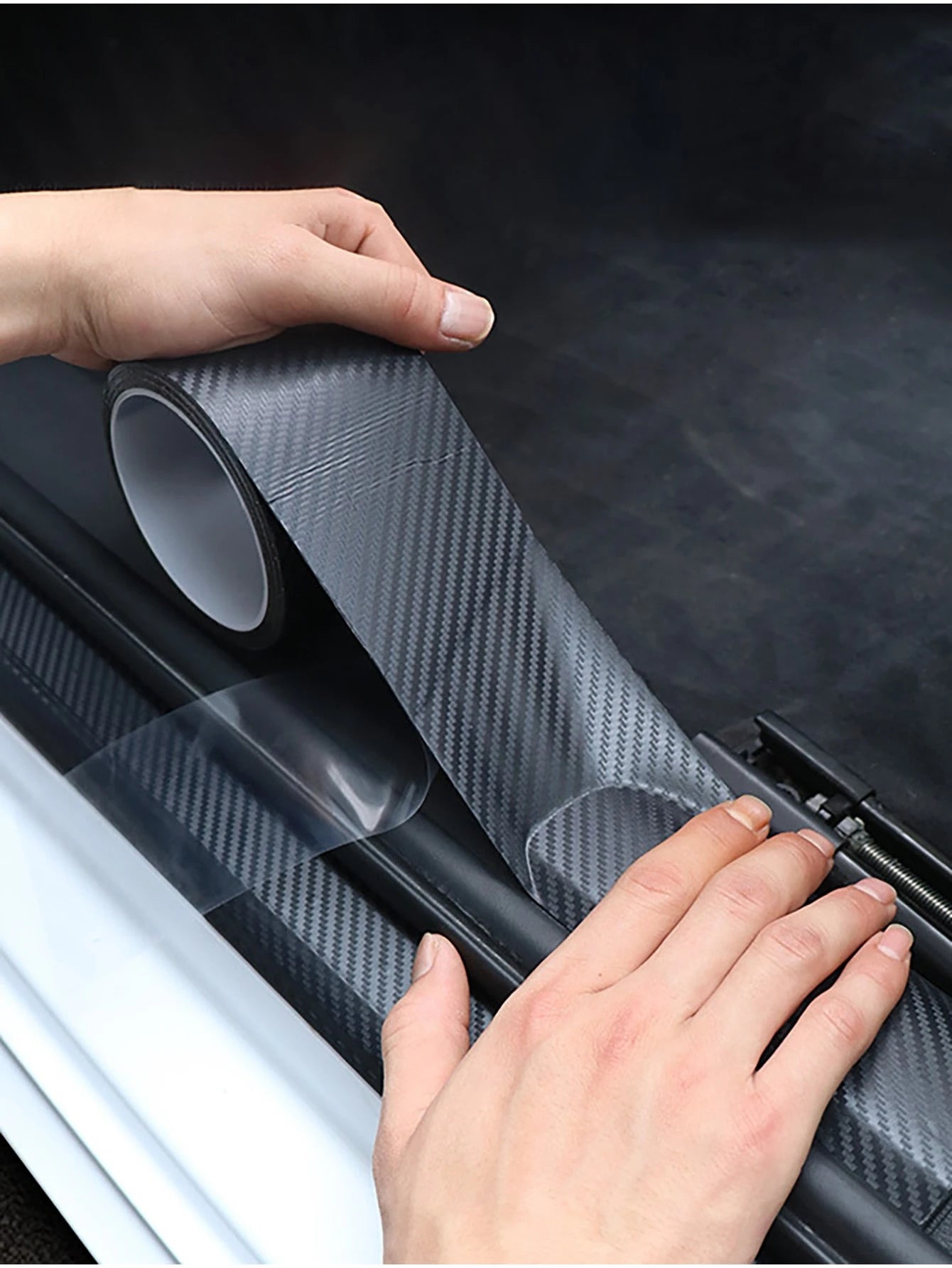 1pc Black Carbon Fiber Style 7cm*300cm Car Door Sill Guard Protector Strip For Diy And All Car Models