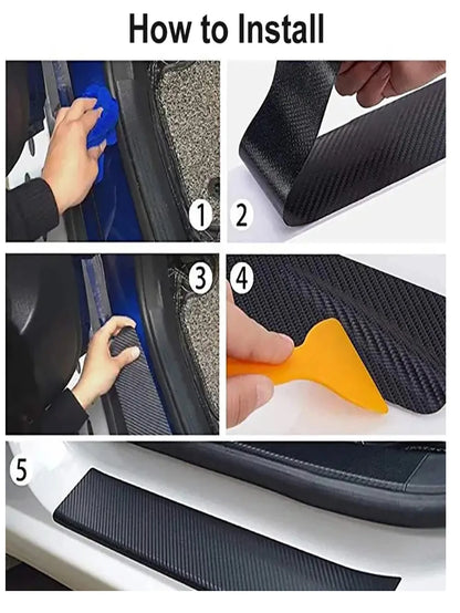 1pc Black Carbon Fiber Style 7cm*300cm Car Door Sill Guard Protector Strip For Diy And All Car Models