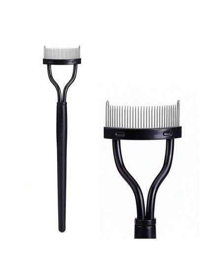 1pc Black Eyelash Comb Brush Stainless Steel Dense Teeth Comb Portable Eyelash Curling Tool Eye Makeup Tool False Eyelash Grooming Tool