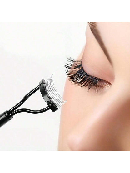 1pc Black Eyelash Comb Brush Stainless Steel Dense Teeth Comb Portable Eyelash Curling Tool Eye Makeup Tool False Eyelash Grooming Tool