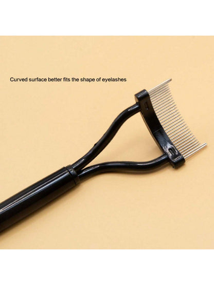 1pc Black Eyelash Comb Brush Stainless Steel Dense Teeth Comb Portable Eyelash Curling Tool Eye Makeup Tool False Eyelash Grooming Tool