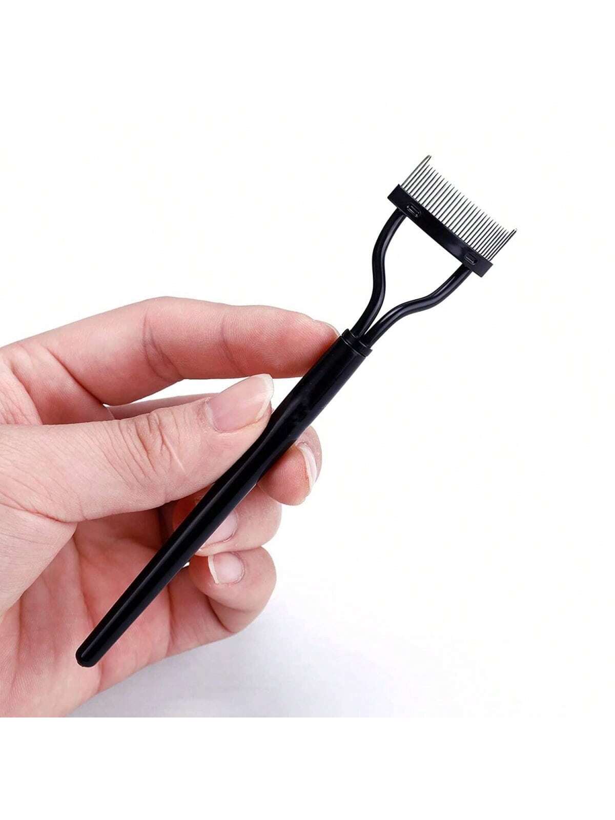 1pc Black Eyelash Comb Brush Stainless Steel Dense Teeth Comb Portable Eyelash Curling Tool Eye Makeup Tool False Eyelash Grooming Tool