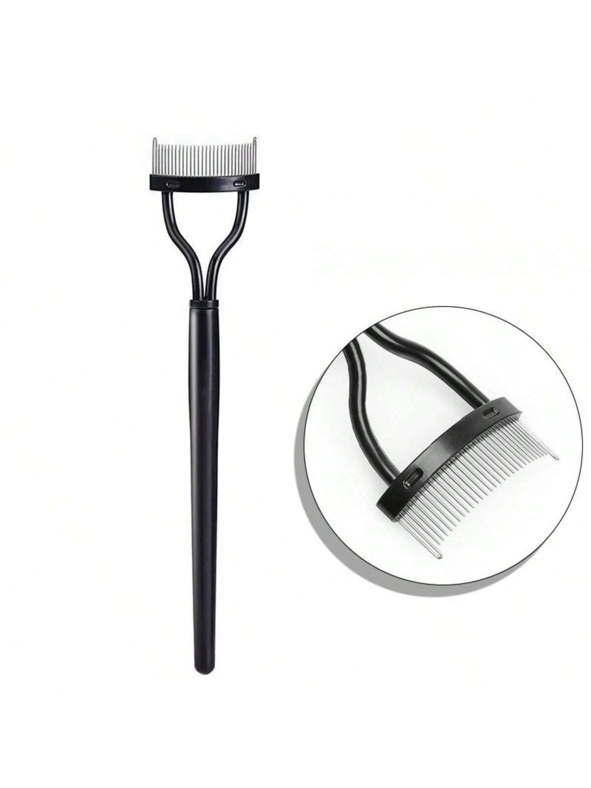 1pc Black Eyelash Comb Brush Stainless Steel Dense Teeth Comb Portable Eyelash Curling Tool Eye Makeup Tool False Eyelash Grooming Tool