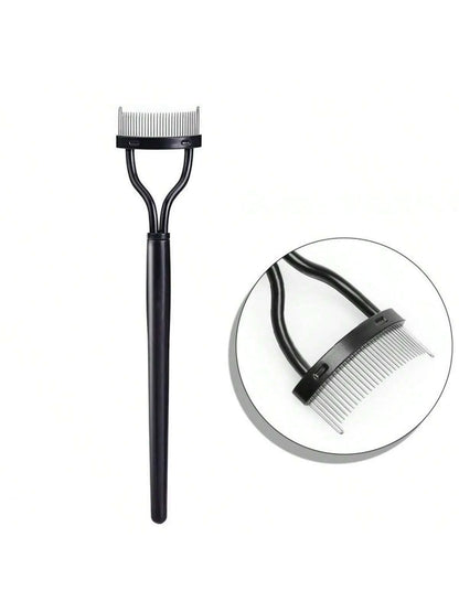 1pc Black Eyelash Comb Brush Stainless Steel Dense Teeth Comb Portable Eyelash Curling Tool Eye Makeup Tool False Eyelash Grooming Tool