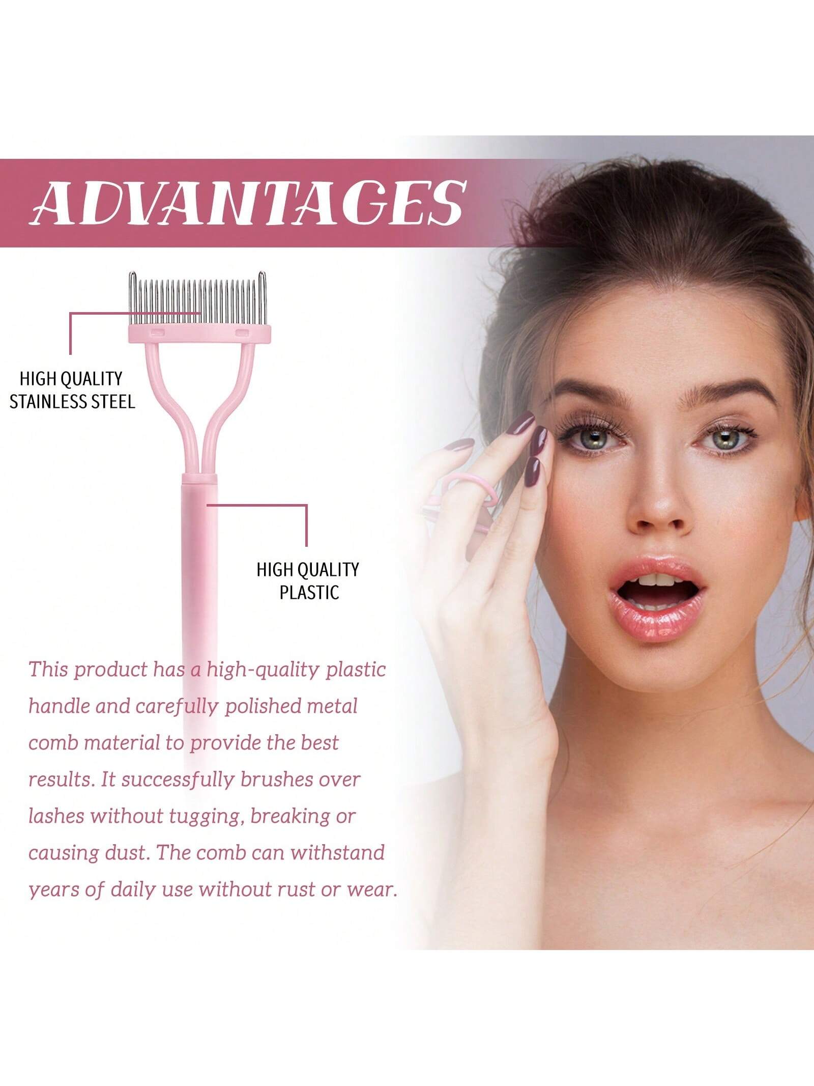 1pc Black Eyelash Comb Brush Stainless Steel Dense Teeth Comb Portable Eyelash Curling Tool Eye Makeup Tool False Eyelash Grooming Tool