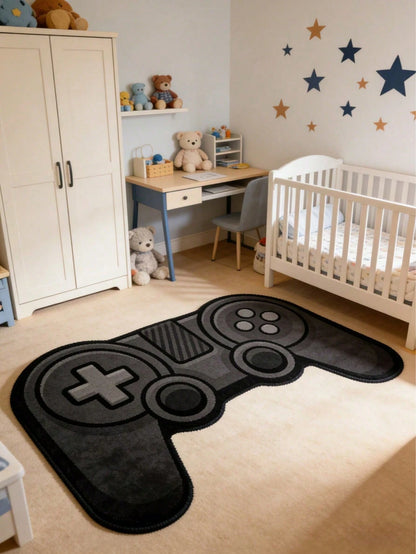 1pc Black Game Controller Shaped Rug, Nursery Decor Mat, Decorative Floor Mat, Children's Play Mat, Decorative Carpet, Bedroom Decor, Small Rug, Carpet, Home Decor, Outdoor Rug, Washable Carpet