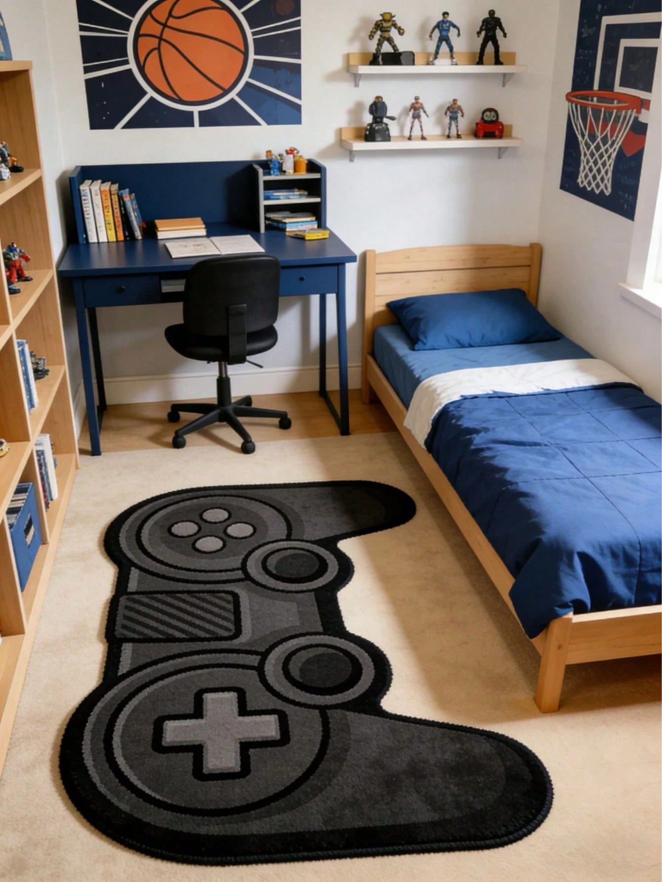 1pc Black Game Controller Shaped Rug, Nursery Decor Mat, Decorative Floor Mat, Children's Play Mat, Decorative Carpet, Bedroom Decor, Small Rug, Carpet, Home Decor, Outdoor Rug, Washable Carpet