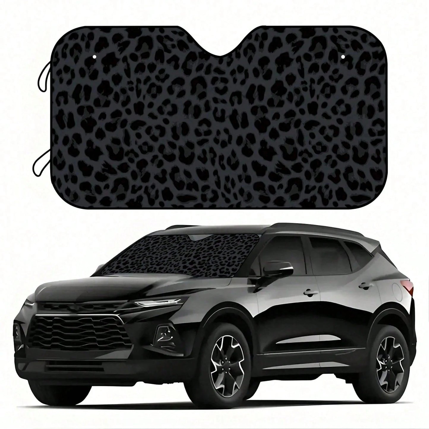 1pc Black Leopard Print Car Sunshade, Front Windshield Sunshade, Keeps Car Interior Cool, Suitable For SUV And Sedan