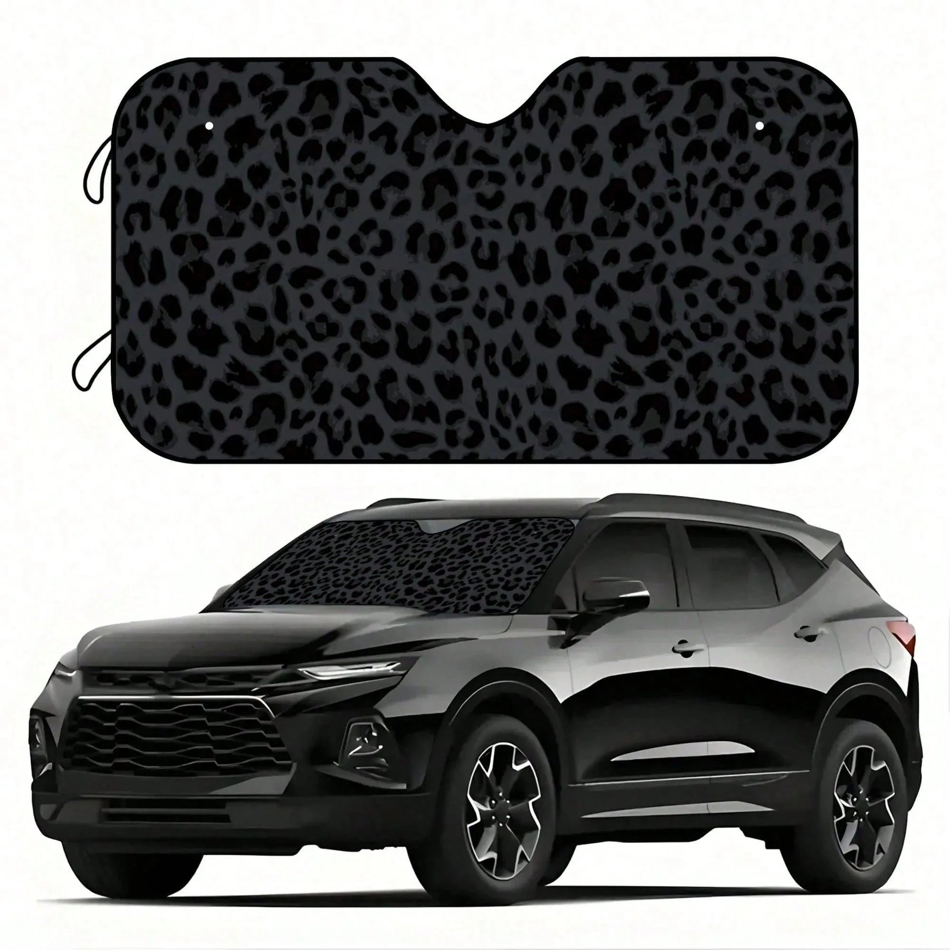 1pc Black Leopard Print Car Sunshade, Front Windshield Sunshade, Keeps Car Interior Cool, Suitable For SUV And Sedan