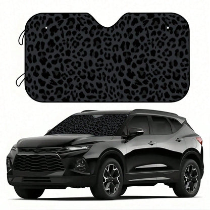 1pc Black Leopard Print Car Sunshade, Front Windshield Sunshade, Keeps Car Interior Cool, Suitable For SUV And Sedan