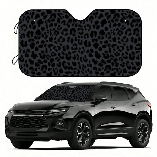 1pc Black Leopard Print Car Sunshade, Front Windshield Sunshade, Keeps Car Interior Cool, Suitable For SUV And Sedan
