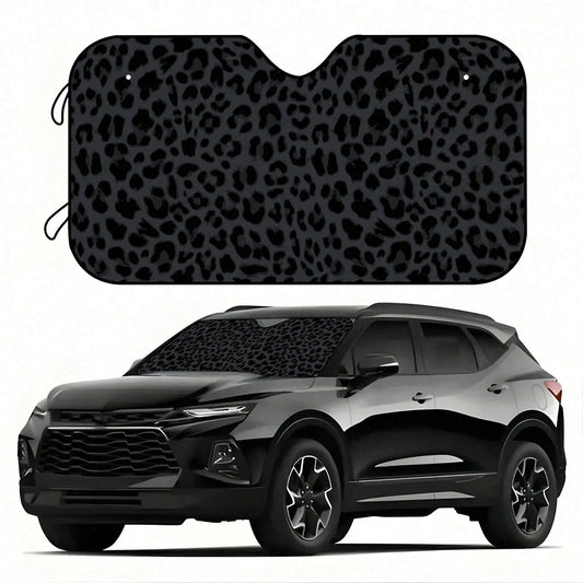 1pc Black Leopard Print Car Sunshade, Front Windshield Sunshade, Keeps Car Interior Cool, Suitable For SUV And Sedan