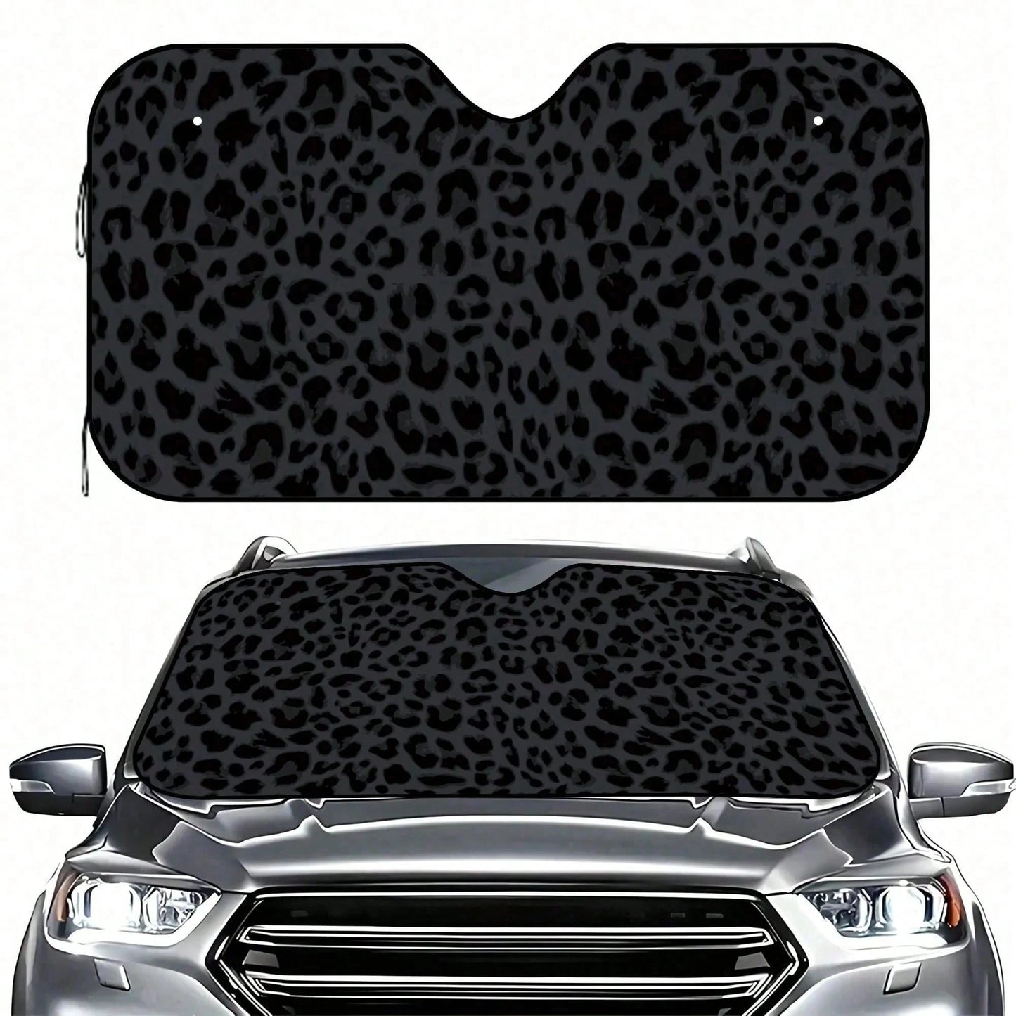 1pc Black Leopard Print Car Sunshade, Front Windshield Sunshade, Keeps Car Interior Cool, Suitable For SUV And Sedan