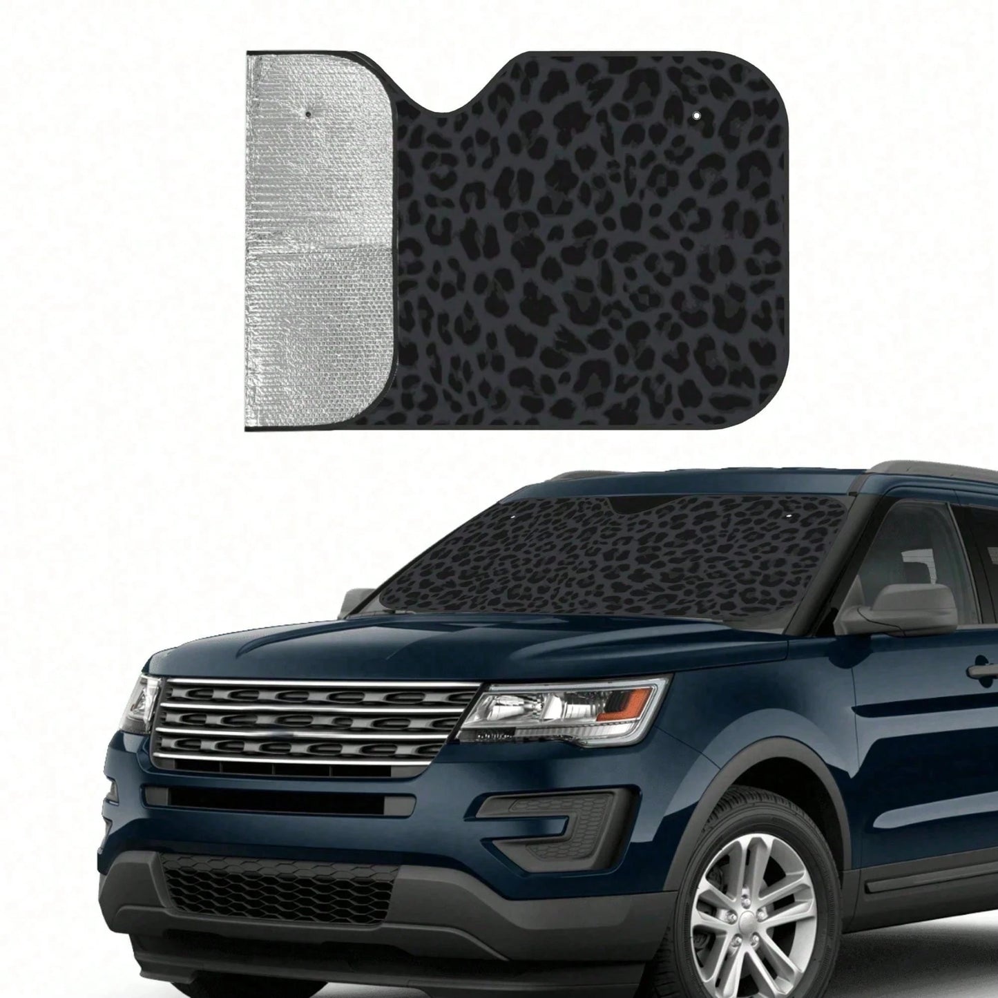 1pc Black Leopard Print Car Sunshade, Front Windshield Sunshade, Keeps Car Interior Cool, Suitable For SUV And Sedan