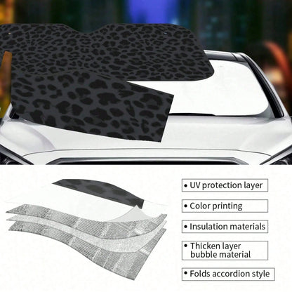 1pc Black Leopard Print Car Sunshade, Front Windshield Sunshade, Keeps Car Interior Cool, Suitable For SUV And Sedan
