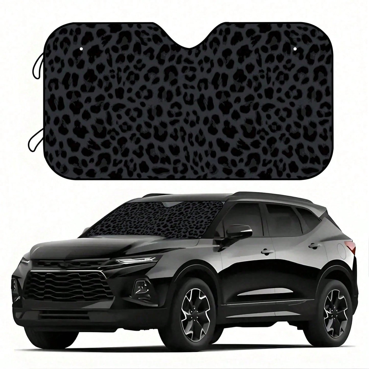 1pc Black Leopard Print Car Sunshade, Front Windshield Sunshade, Keeps Car Interior Cool, Suitable For SUV And Sedan