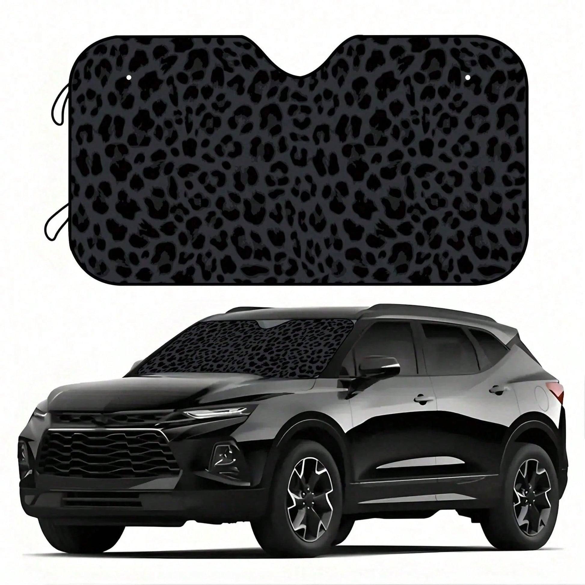 1pc Black Leopard Print Car Sunshade, Front Windshield Sunshade, Keeps Car Interior Cool, Suitable For SUV And Sedan