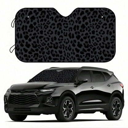 1pc Black Leopard Print Car Sunshade, Front Windshield Sunshade, Keeps Car Interior Cool, Suitable For SUV And Sedan