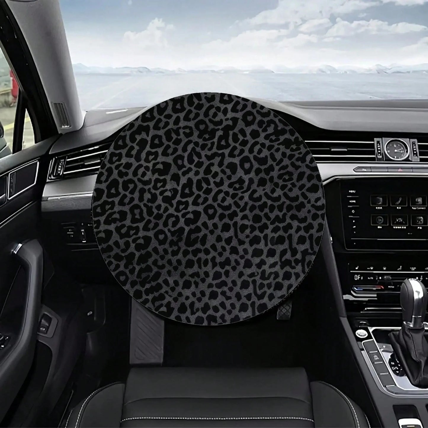 1pc Black Leopard Print Steering Wheel Sun Shade, Summer UV Protection, Keeps Steering Wheel Cool, Universal Thickened Sun Shade, Suitable For Car Interior Steering Wheel Cooling