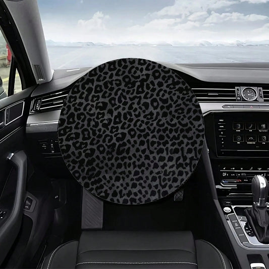 1pc Black Leopard Print Steering Wheel Sun Shade, Summer UV Protection, Keeps Steering Wheel Cool, Universal Thickened Sun Shade, Suitable For Car Interior Steering Wheel Cooling