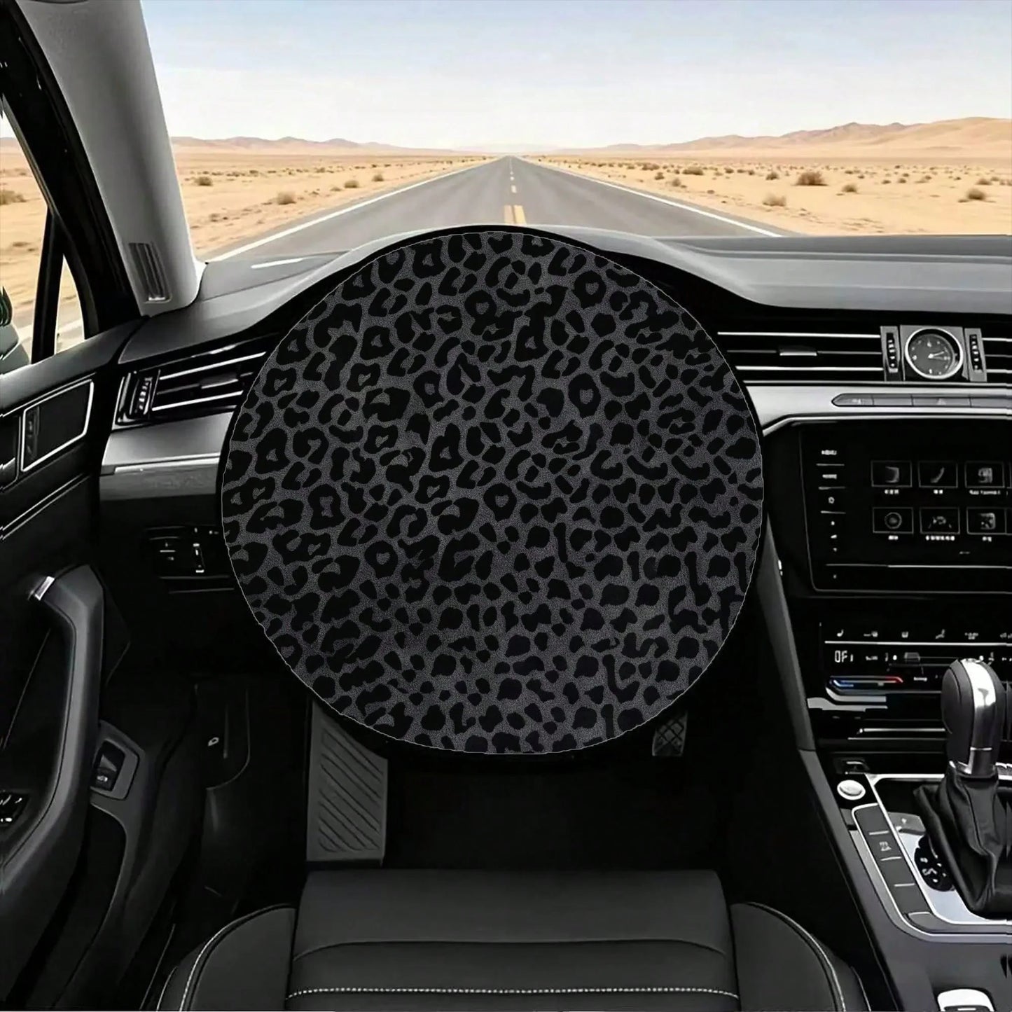 1pc Black Leopard Print Steering Wheel Sun Shade, Summer UV Protection, Keeps Steering Wheel Cool, Universal Thickened Sun Shade, Suitable For Car Interior Steering Wheel Cooling