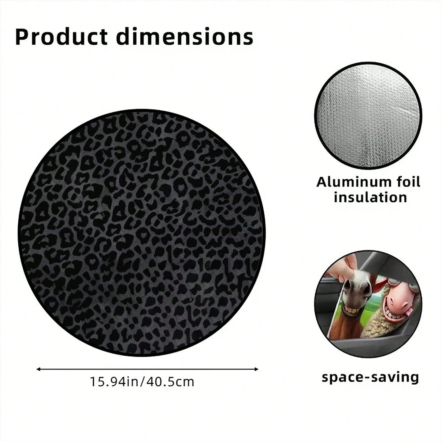 1pc Black Leopard Print Steering Wheel Sun Shade, Summer UV Protection, Keeps Steering Wheel Cool, Universal Thickened Sun Shade, Suitable For Car Interior Steering Wheel Cooling