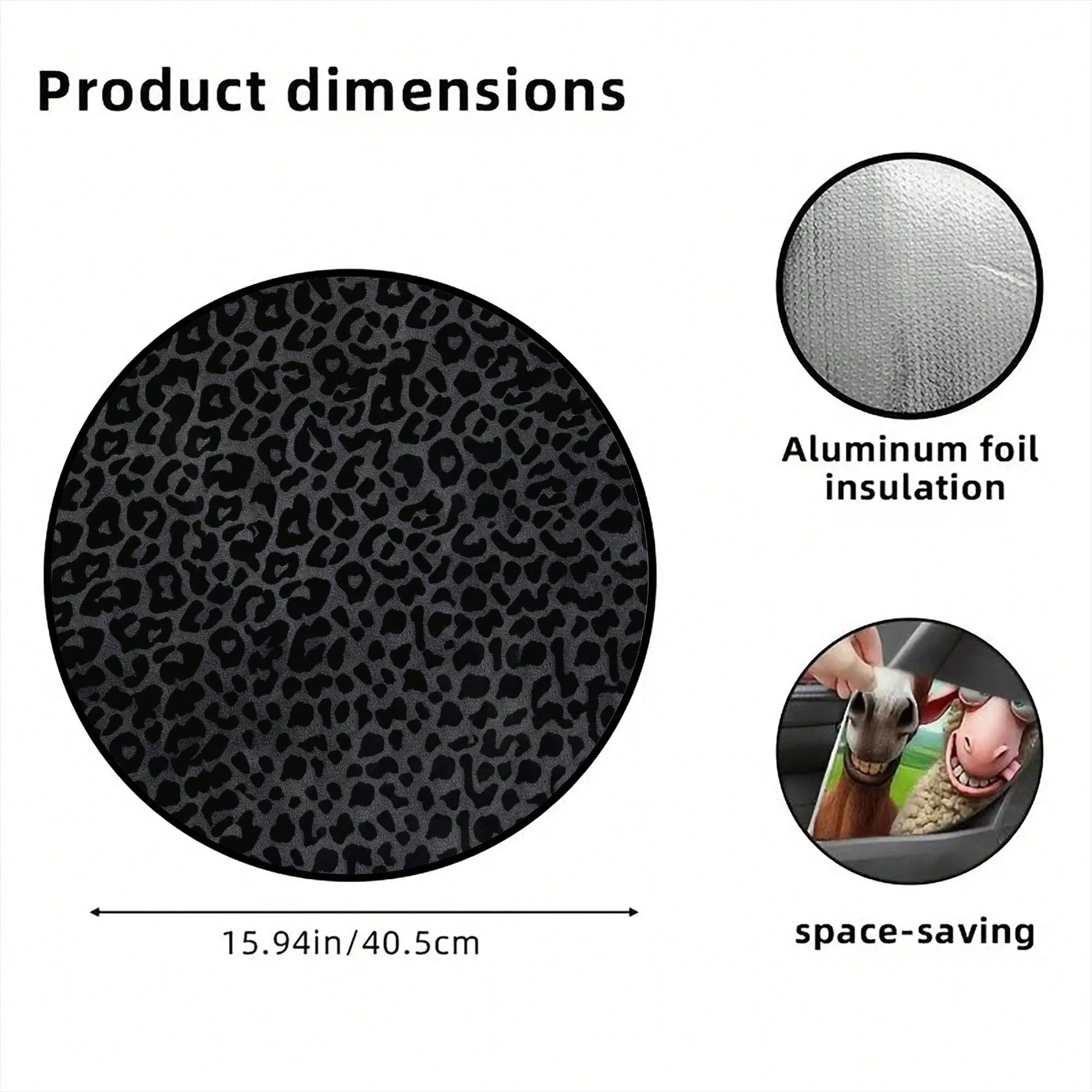 1pc Black Leopard Print Steering Wheel Sun Shade, Summer UV Protection, Keeps Steering Wheel Cool, Universal Thickened Sun Shade, Suitable For Car Interior Steering Wheel Cooling
