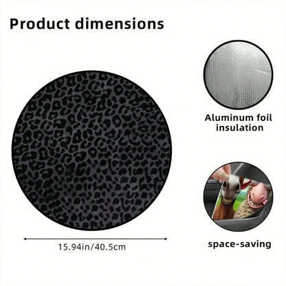 1pc Black Leopard Print Steering Wheel Sun Shade, Summer UV Protection, Keeps Steering Wheel Cool, Universal Thickened Sun Shade, Suitable For Car Interior Steering Wheel Cooling