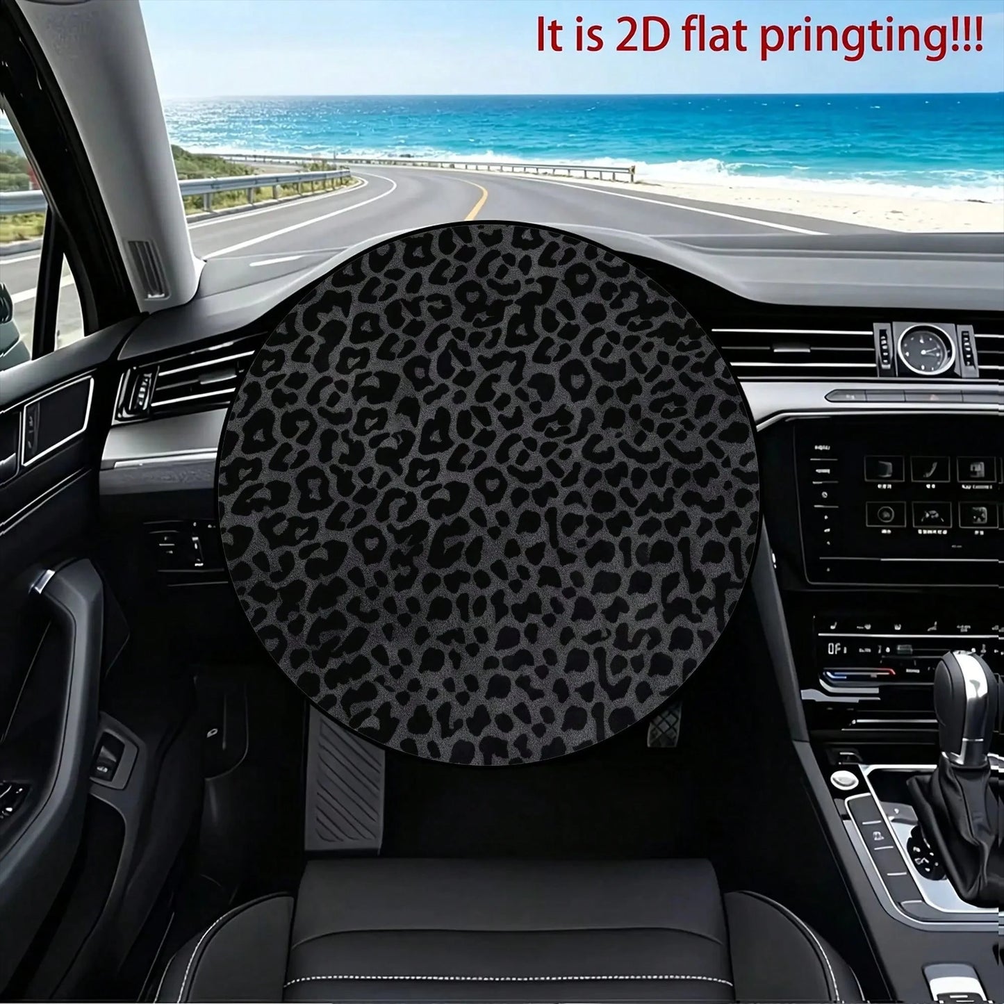 1pc Black Leopard Print Steering Wheel Sun Shade, Summer UV Protection, Keeps Steering Wheel Cool, Universal Thickened Sun Shade, Suitable For Car Interior Steering Wheel Cooling
