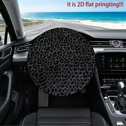 1pc Black Leopard Print Steering Wheel Sun Shade, Summer UV Protection, Keeps Steering Wheel Cool, Universal Thickened Sun Shade, Suitable For Car Interior Steering Wheel Cooling