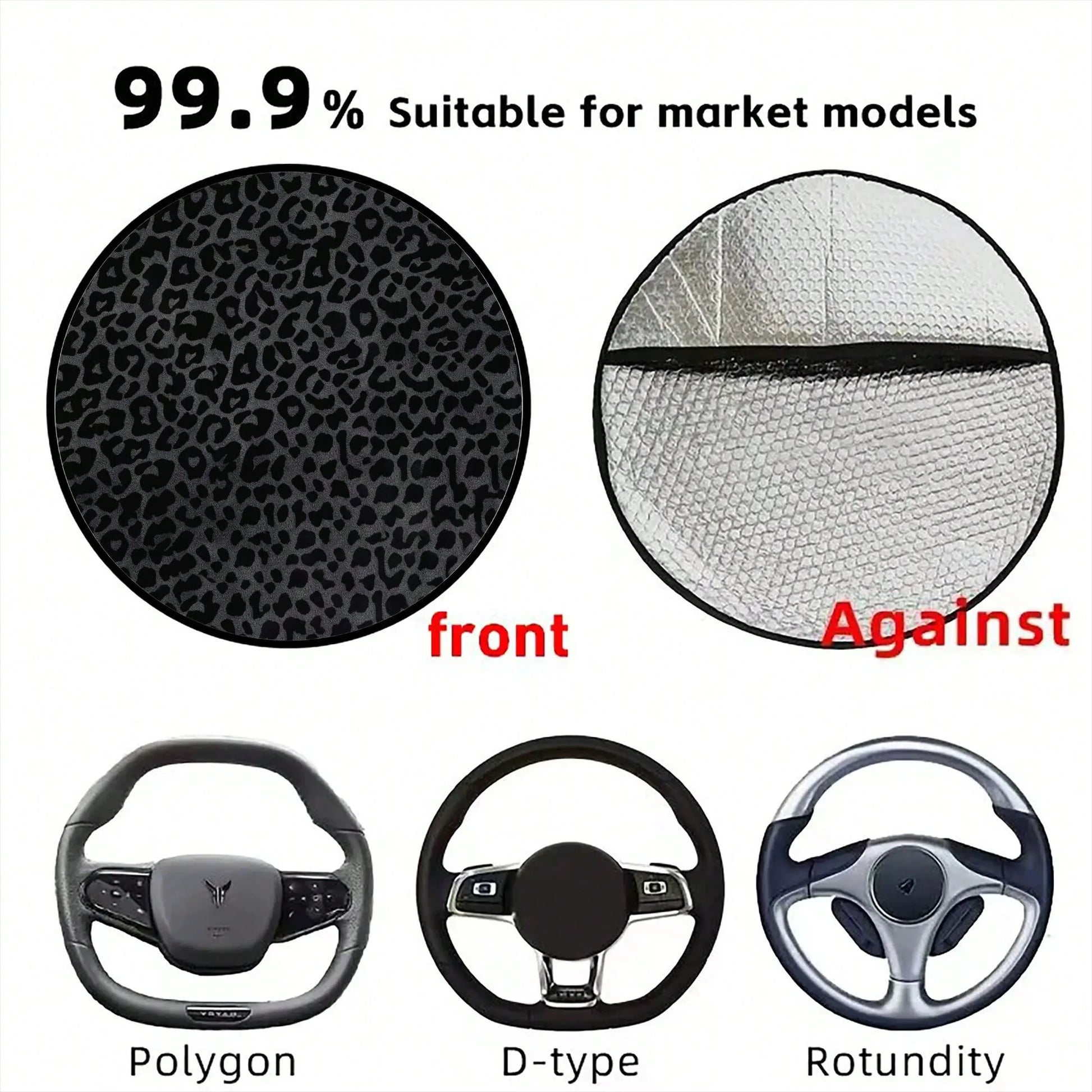 1pc Black Leopard Print Steering Wheel Sun Shade, Summer UV Protection, Keeps Steering Wheel Cool, Universal Thickened Sun Shade, Suitable For Car Interior Steering Wheel Cooling