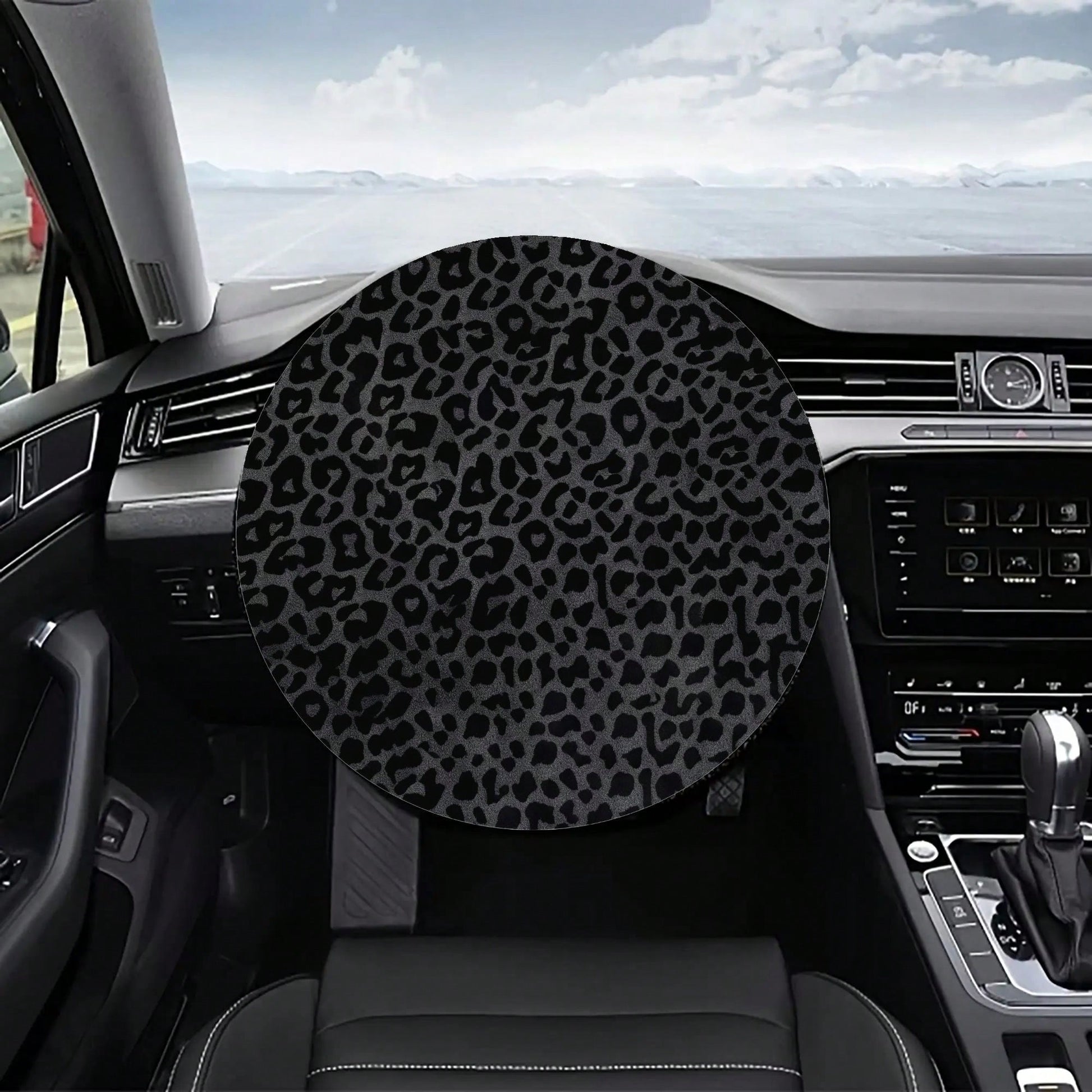 1pc Black Leopard Print Steering Wheel Sun Shade, Summer UV Protection, Keeps Steering Wheel Cool, Universal Thickened Sun Shade, Suitable For Car Interior Steering Wheel Cooling