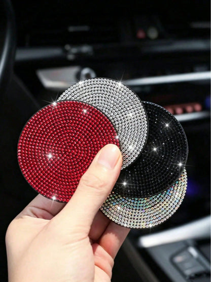 1PC Black Rhinestone Silicone Car Cup Holder Coaster, Artificial Diamond Car Interior Decoration, Non-Slip Storage Slot Door Pocket Mat