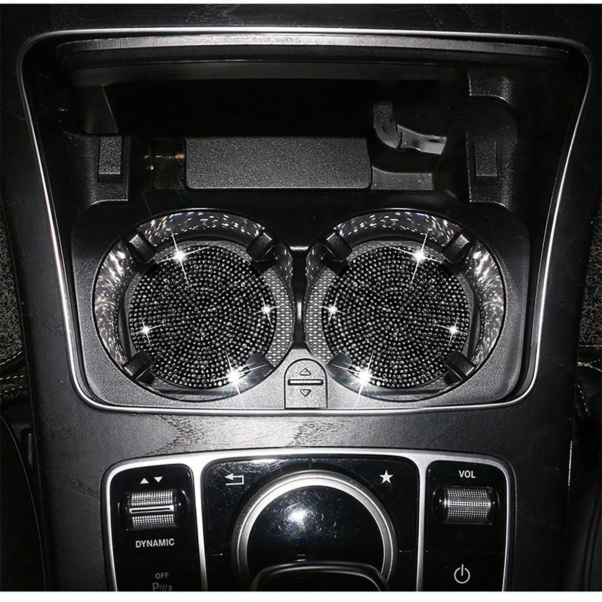 1PC Black Rhinestone Silicone Car Cup Holder Coaster, Artificial Diamond Car Interior Decoration, Non-Slip Storage Slot Door Pocket Mat