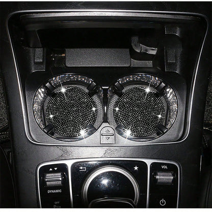 1PC Black Rhinestone Silicone Car Cup Holder Coaster, Artificial Diamond Car Interior Decoration, Non-Slip Storage Slot Door Pocket Mat